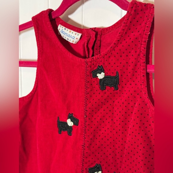 5/$25 Samara Scottie Dog Red Corduroy Girls Dress - Picture 3 of 5